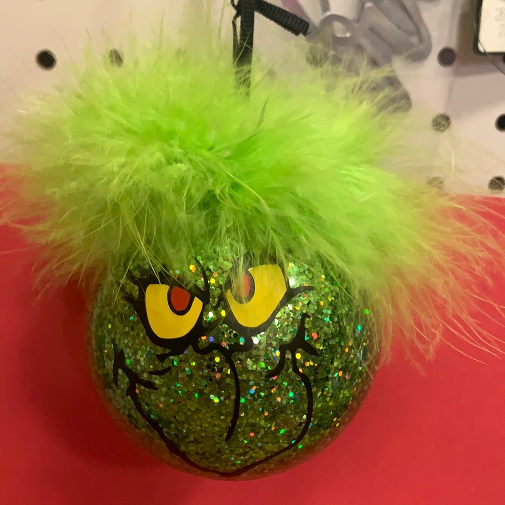 Glass glittered grinch ornament handmade